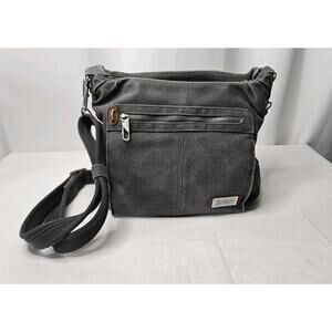 Travelon Anti-Theft Heritage Crossbody Bag Pewter Gray Canvas Trim Travel